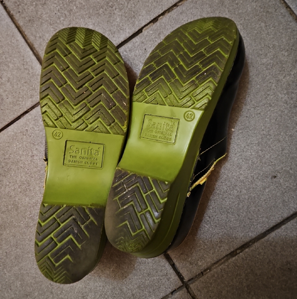 Sanita Black Slip-On Clogs with Lime Green Outsole - Picture 2 of 4
